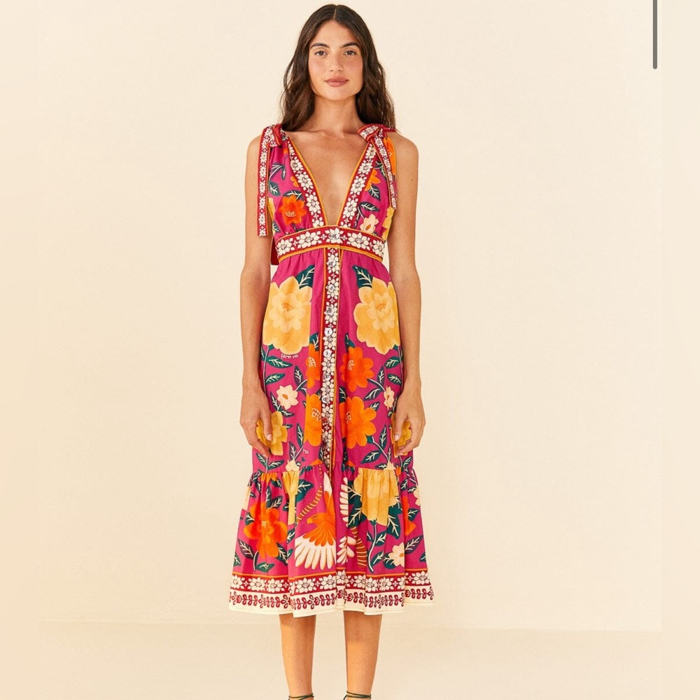 Farm Rio size M Pink Flower Tapestry Midi Dress